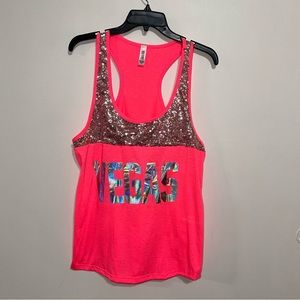 *Never Worn* Neon Pink Sequins Vegas Tank Top
